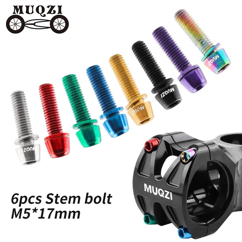 Bike Stem Riser - Muqzi สลักเกลียว6ชิ้น M5x17mm สกรูด้ามมือจับจักรยานกับเครื่องซักผ้า MTB ก้านจักรยานถนน