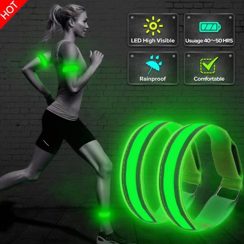 Cycling Gear Essentials - สายรัดแขนสะท้อนแสง LED กันน้ำ เข็มขัดนิรภัยสะท้อนแสง อุปกรณ์ขี่กลางคืน อุปกรณ์สำคัญสำหรับการเดินป่าและตั้งแคมป์กลางแจ้ง