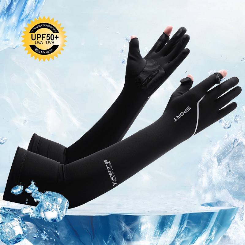 Cycling Gloves - ปลอกแขนกันแดดแบบยาวสำหรับผู้ชาย ถุงมือแบบเปิดนิ้ว ระบายอากาศได้ดี ผ้าไหมน้ำแข็งสำหรับฤดูร้อน เหมาะสำหรับขับรถ ปั่นจักรยาน