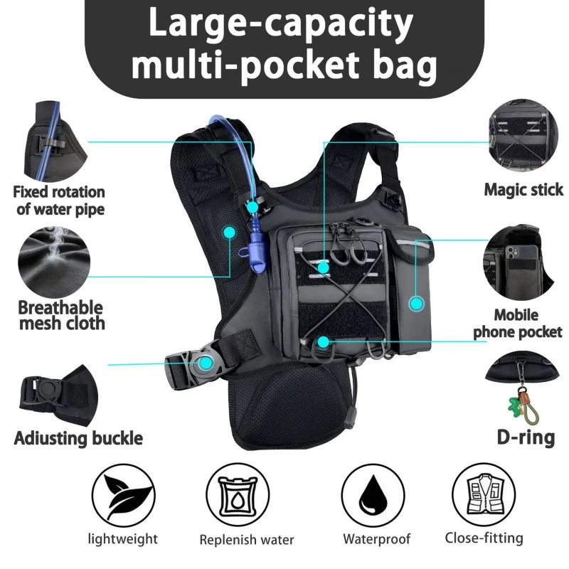 Cycling Gear Bag - ​ กระเป๋าคาดอกแบบยุทธวิธีคุณภาพสูง พร้อมถุงน้ำ 2 ลิตร กระเป๋าสะพายอุปกรณ์น้ำหนักเบา