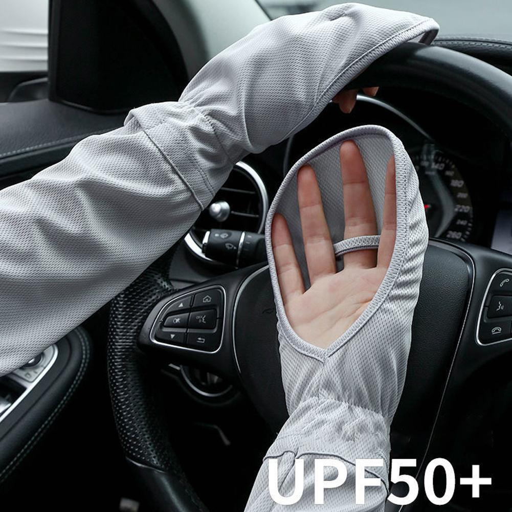 Cycling Gloves - สีทึบถุงมือผ้าไหมน้ําแข็งขนาดใหญ่ผู้หญิงขับรถครีมกันแดดแขนหลวมBreathableแขนป้องกันUvกลางแจ้งHorseshoe Sleeve