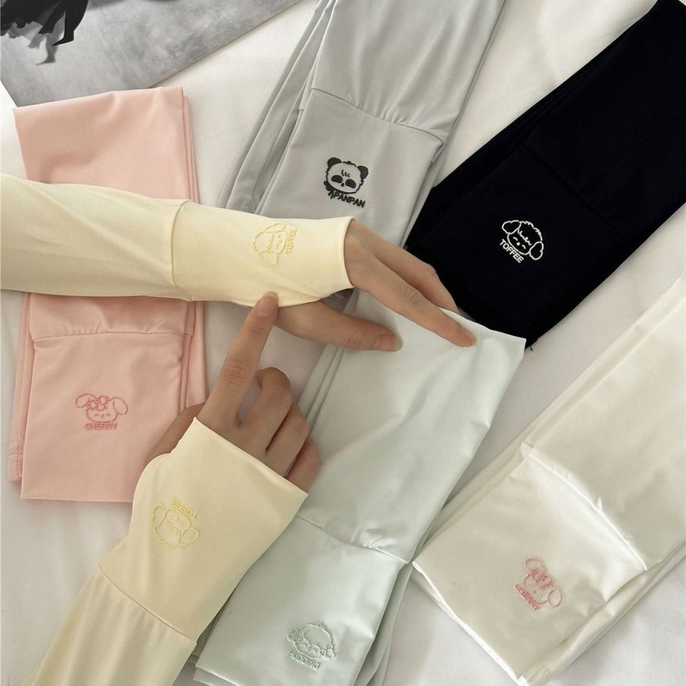 Cycling Gloves - ปลอกแขนกันแดดลายการ์ตูนน่ารัก ผ้าไหมน้ำแข็งยืดหยุ่น ป้องกันรังสียูวี สำหรับขี่จักรยาน ขับรถ