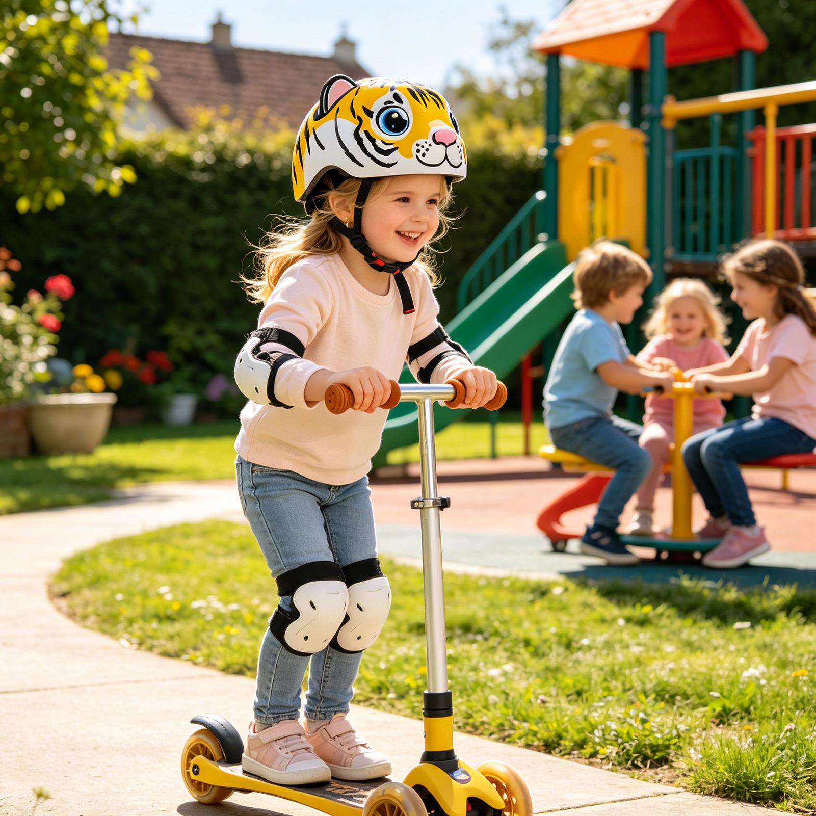Cycling Gear For Commuting - หมวกกันน็อคเด็กลายเสือ อุปกรณ์นิรภัยแบบปรับได้ หมวกกันน็อคเด็กสำหรับเด็กอายุ 2-6 ปี โรงเรียนประจำวัน