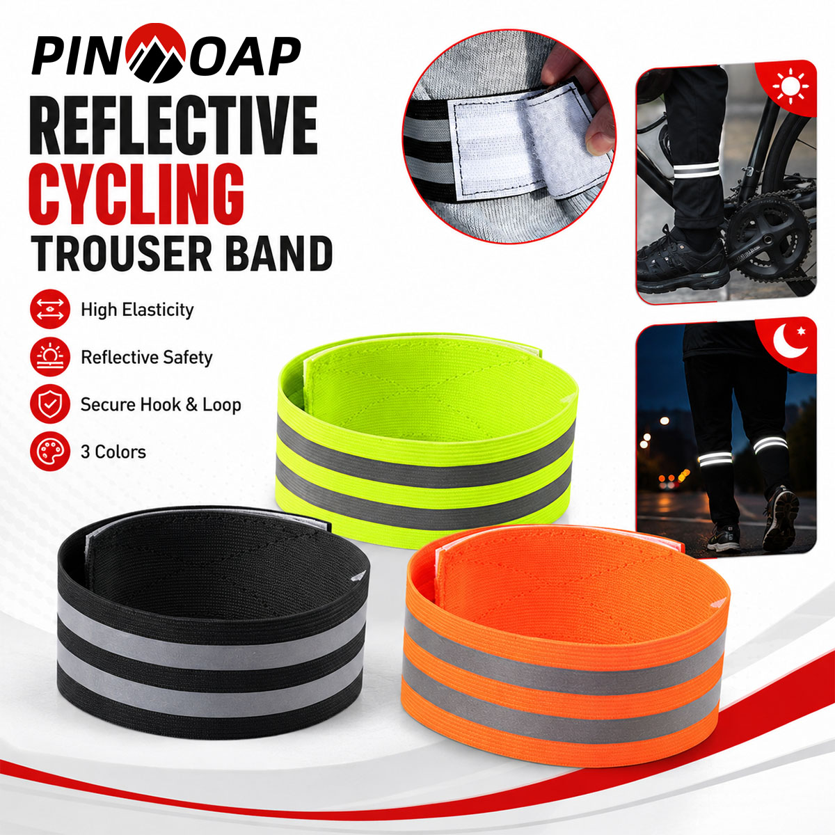 Cycling Gear Pants - PINMOAP 1/2 ชิ้น สายรัดขาจักรยานแบบสะท้อนแสง คลิปหนีบกางเกง สายรัดข้อเท้า